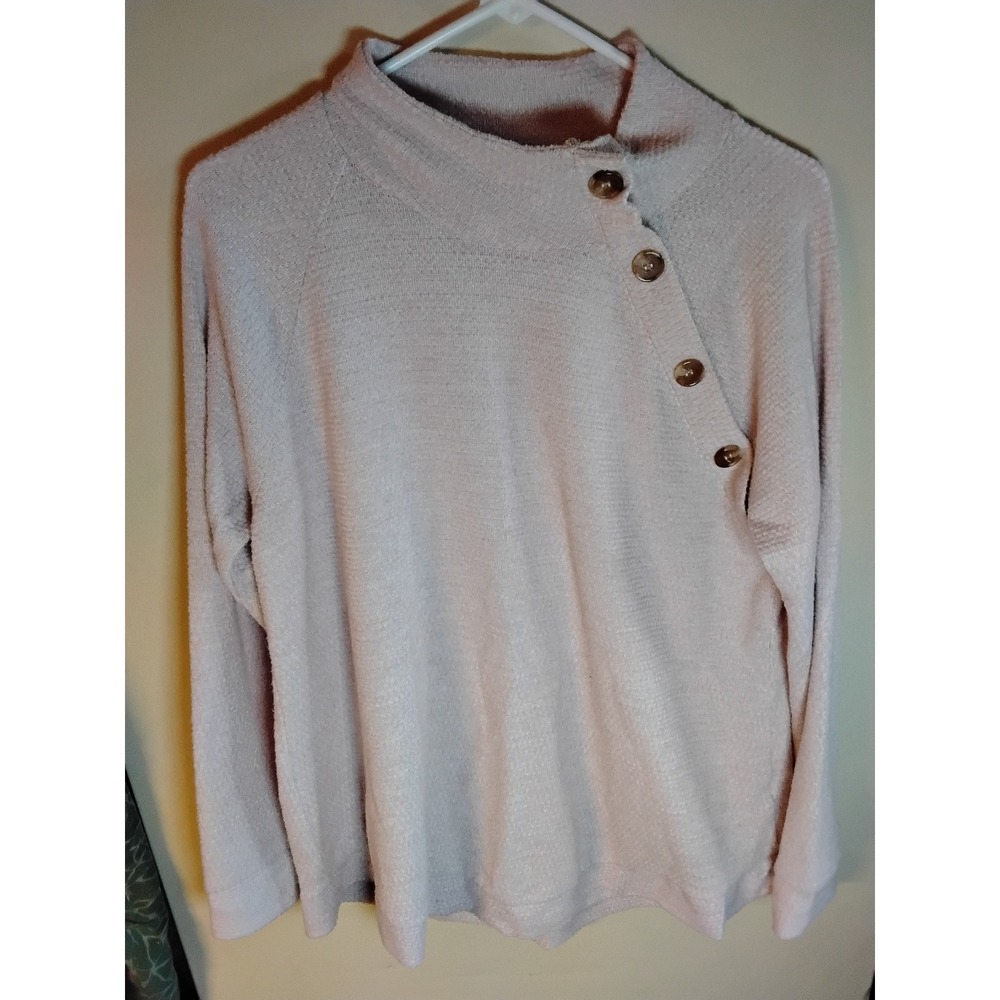 French Laundry Womens Pink Textured Knit Asymmetrical Button Mock Neck Top L